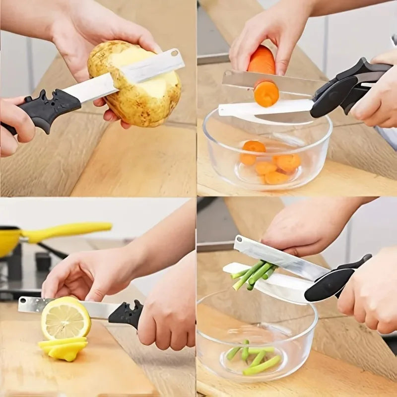 Addictivehub®   2 in 1 Salad Chopper Vegetable Cutter with Built-in Cutting Board Food Cutter Kitchen Scissors Cut Vegetables Cut Fruits