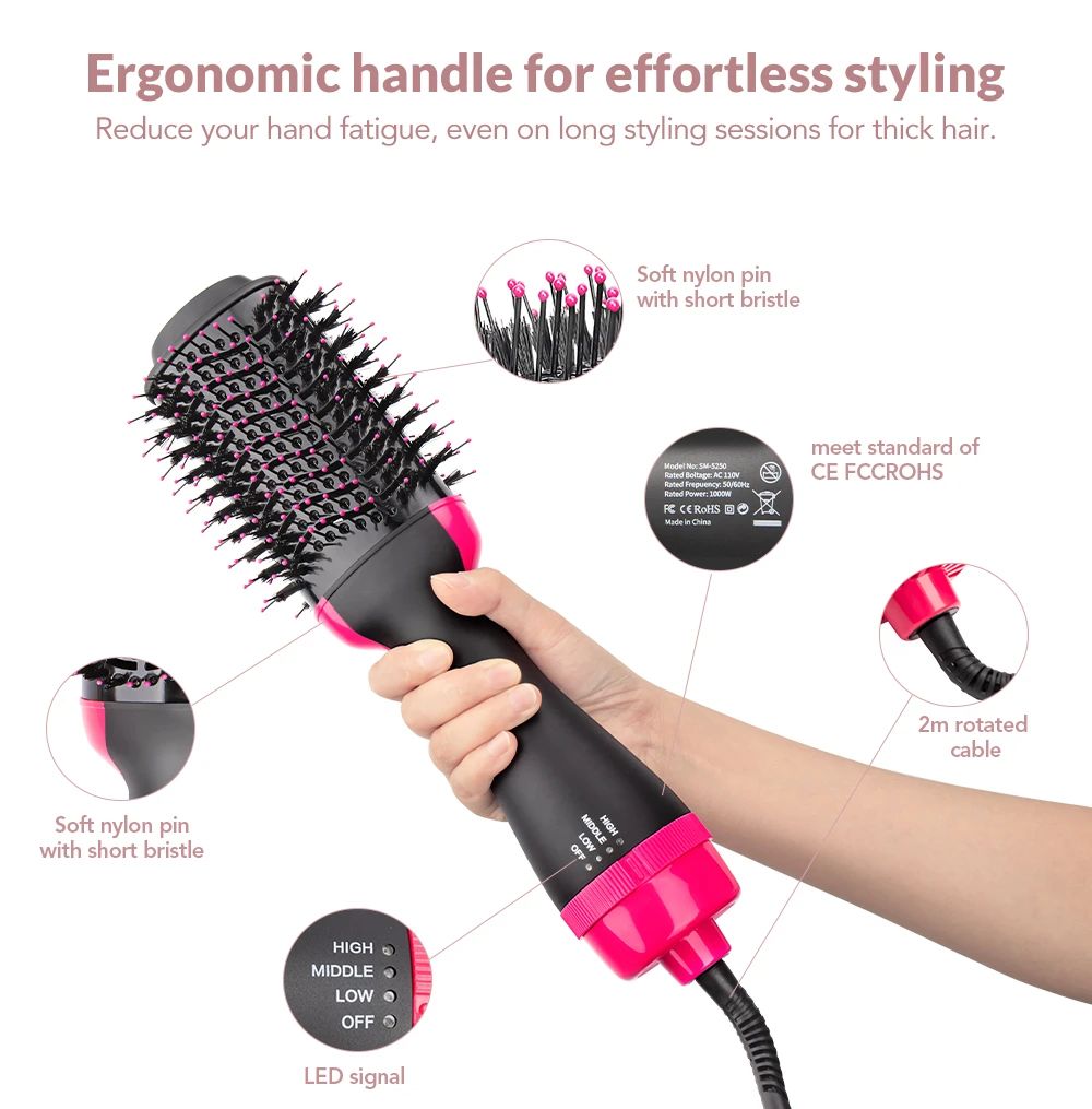 Addictivehub®   Hot Air Brush Multi-Function HairDryer Straightener Curler CombOne Step Professional Salon Hai..