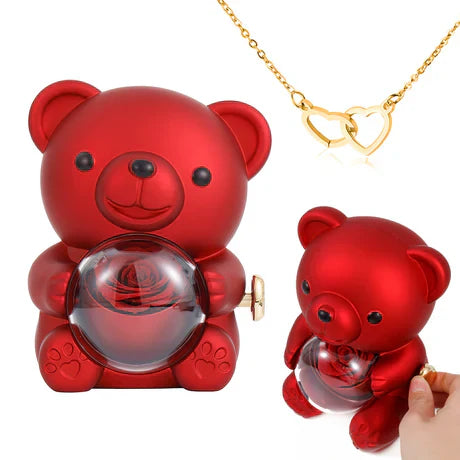 Addictivehub®   Eternal Rose Bear with Engraved Pendant